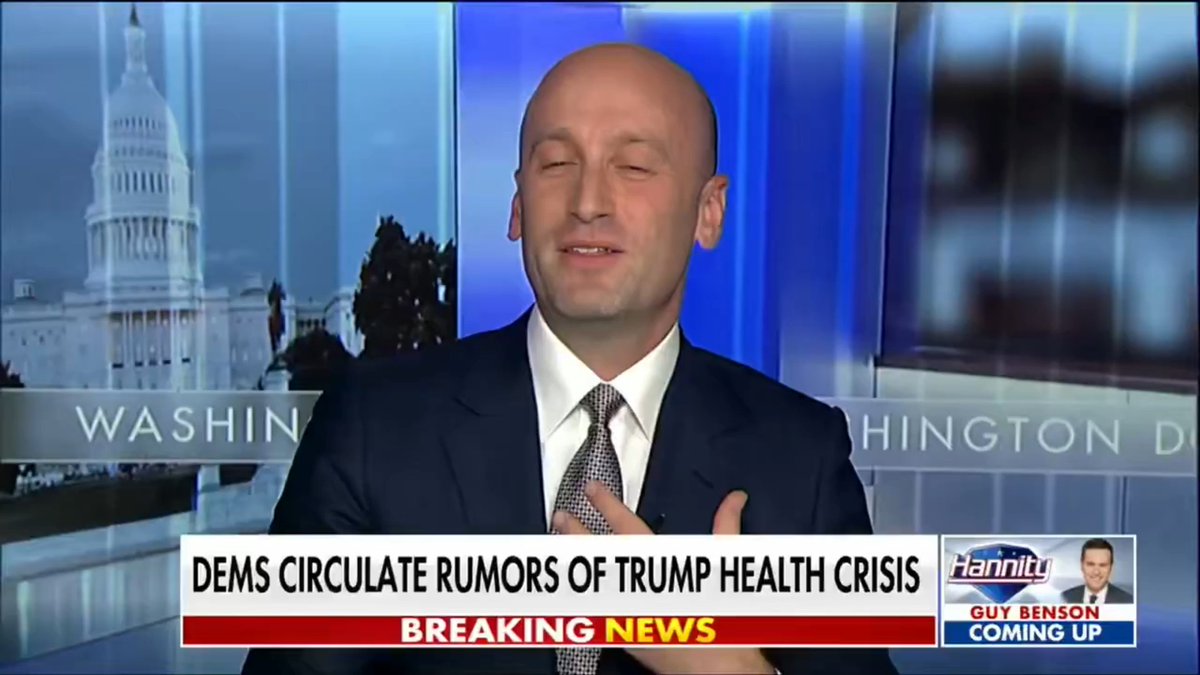 Stephen Miller hits back at recent claims about President Trump's health on Sean Hannity 🇺🇸: "You pick the issue, he's on top of it 24/7."