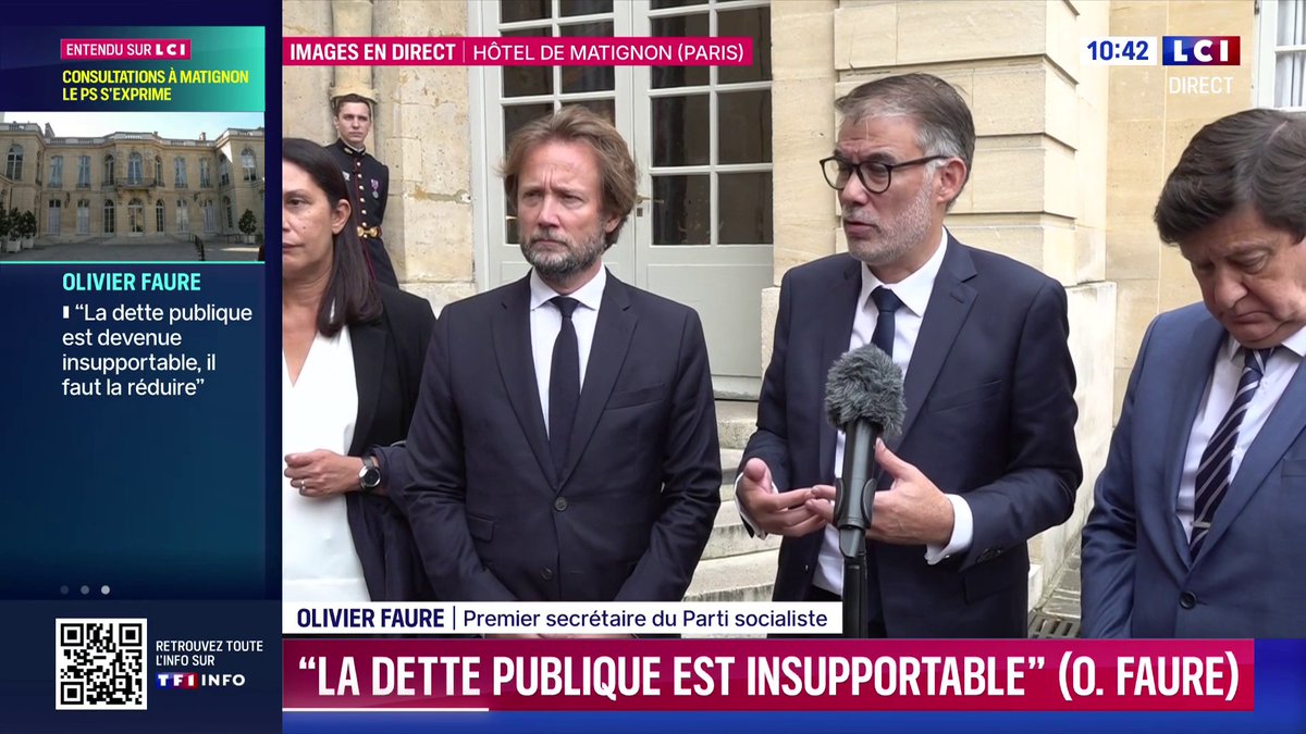 Sur un gouvernement de gauche : "Il y a une proposition sur la table, elle permet d'offrir un autre regard sur l'avenir, ça mérite d'être discuté et tant mieux si Laurent Wauquiez dit qu'il ne censurerait pas ce gouvernement", Olivier Faure