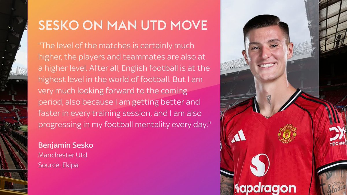 🗣️ "The level of matches is certainly much higher" Benjamin Sesko says he will need time to adapt to the Premier League at Manchester United.