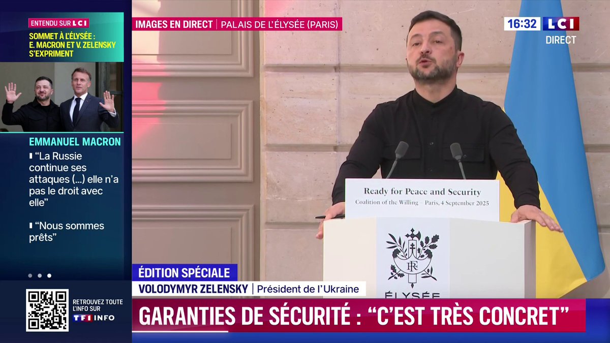 🔴 Ukraine : Volodymyr Zelensky s’exprime 🗣️ "35 pays participent à la coalition des volontaires et 26 pays soutiennent les garanties de sécurité pour l'Ukraine sous différents formats (...) Il n'y aura pas de limites apportées aux capacités de l'armée ukrainienne."