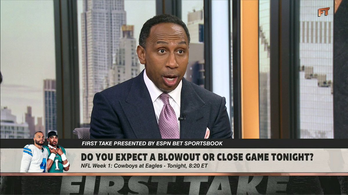 .Stephen A Smith predicts a blowout win for the Eagles against the Cowboys 👀 "Dallas is going to go out there with something to prove, but the Philadelphia Eagles are going to protect their home turf opening night."