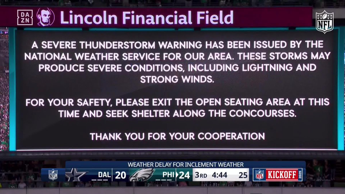 ¡DETENIDO EL PARTIDO POR UNA POSIBLE TORMENTA ELÉCTRICA! ⛈️ El Cowboys - Eagles se suspende temporalmente 🔗 #NFLenDAZN 🏈