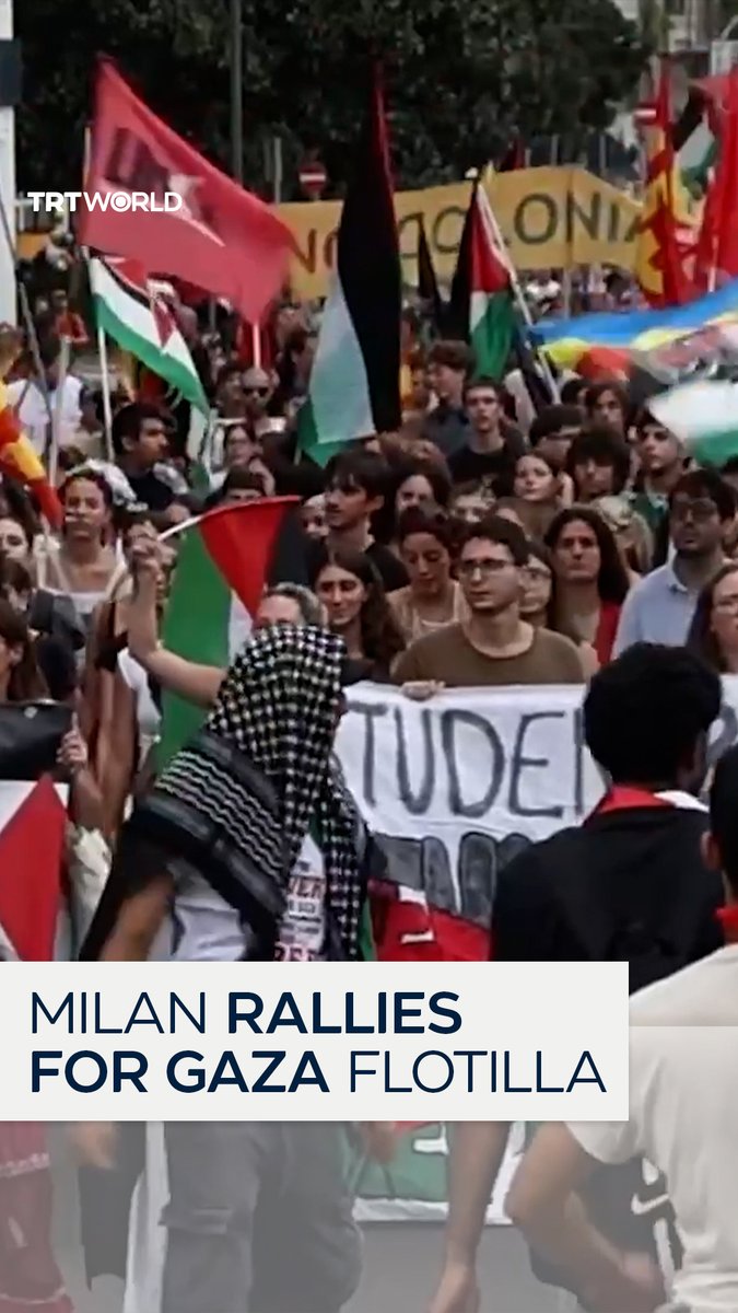 Thousands fill up the streets of Italy’s Milan to show their support for Gaza-bound Global Sumud Flotilla. The flotilla is a civilian initiative with people from 44 countries who are sailing to Palestine’s Gaza to try and break Israel’s illegal blockade and deliver humanitarian aid