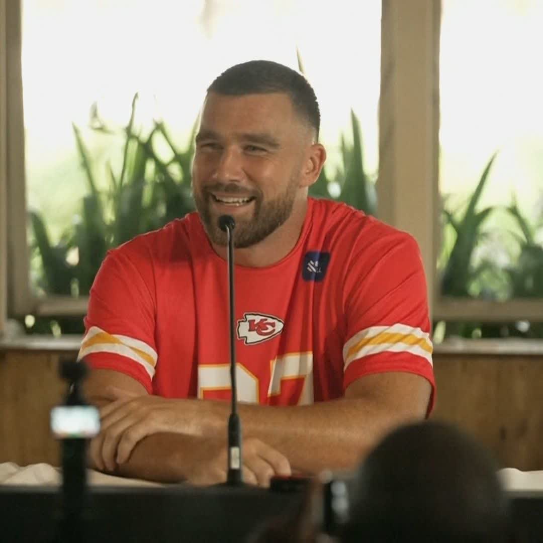 "I got one more ring from it" 😄 Travis Kelce has speaking for the first time since his engagement to Taylor Swift ahead of the Chiefs NFL opener in Brazil