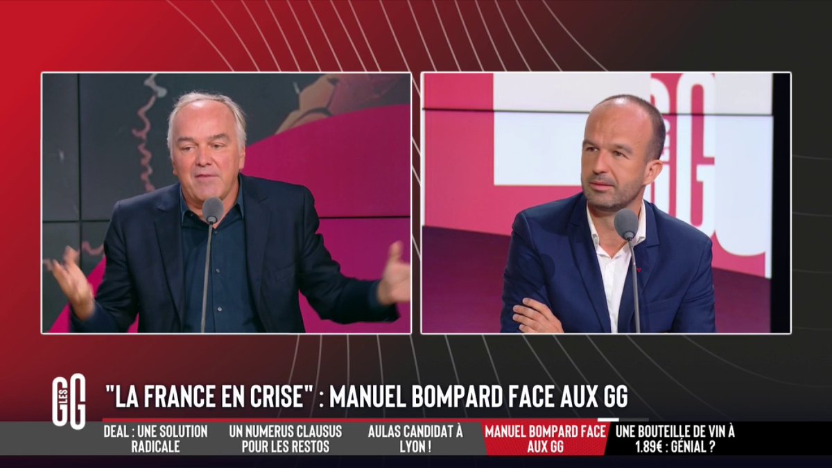 🎙️ Manuel Bompard : "La dette publique ? Oui, ce n'est pas le problème numéro 1 pour les Français. La charge de la dette en France est inférieure à ce qu'elle était à la fin des années 90." 🎙️ Olivier Truchot : "Vous êtes dans le déni." #GGRMC