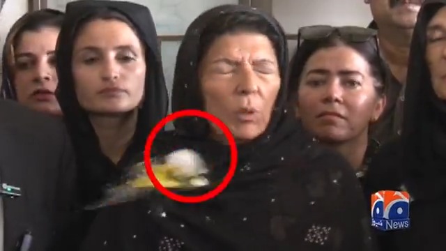 عمران خان کی بہن علیمہ خان کو دو خواتین نے میڈیا سے گفتگو کے دوران انڈا مار دیا