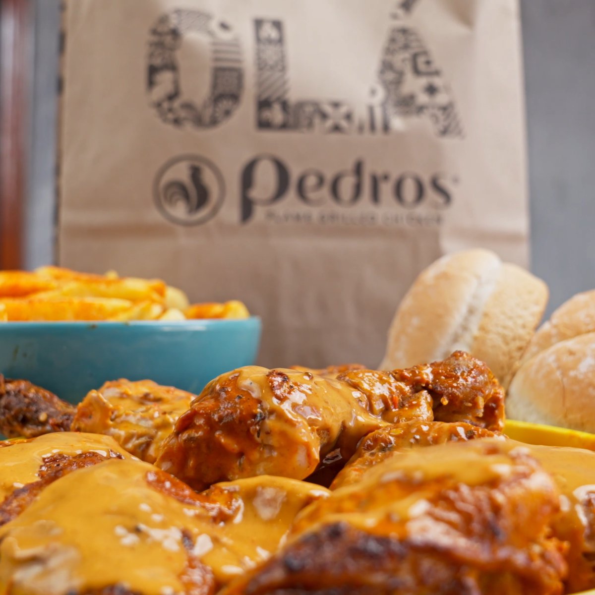 A deliciously tender Full Chicken, Large Chips and 4 Rolls… for 155.99! UPGRADE to Garlic Rolls: +R10! So good…