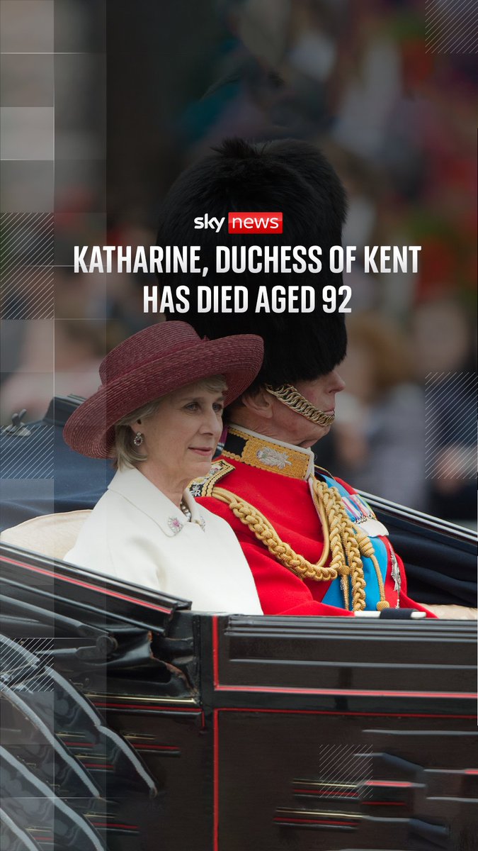 The Duchess of Kent has died at the age of 92, Buckingham Palace has said. The Union Flag at Buckingham Palace was lowered to half-mast as a mark of respect shortly after the duchess's death was announced. A formal framed announcement is displayed on the palace railings.