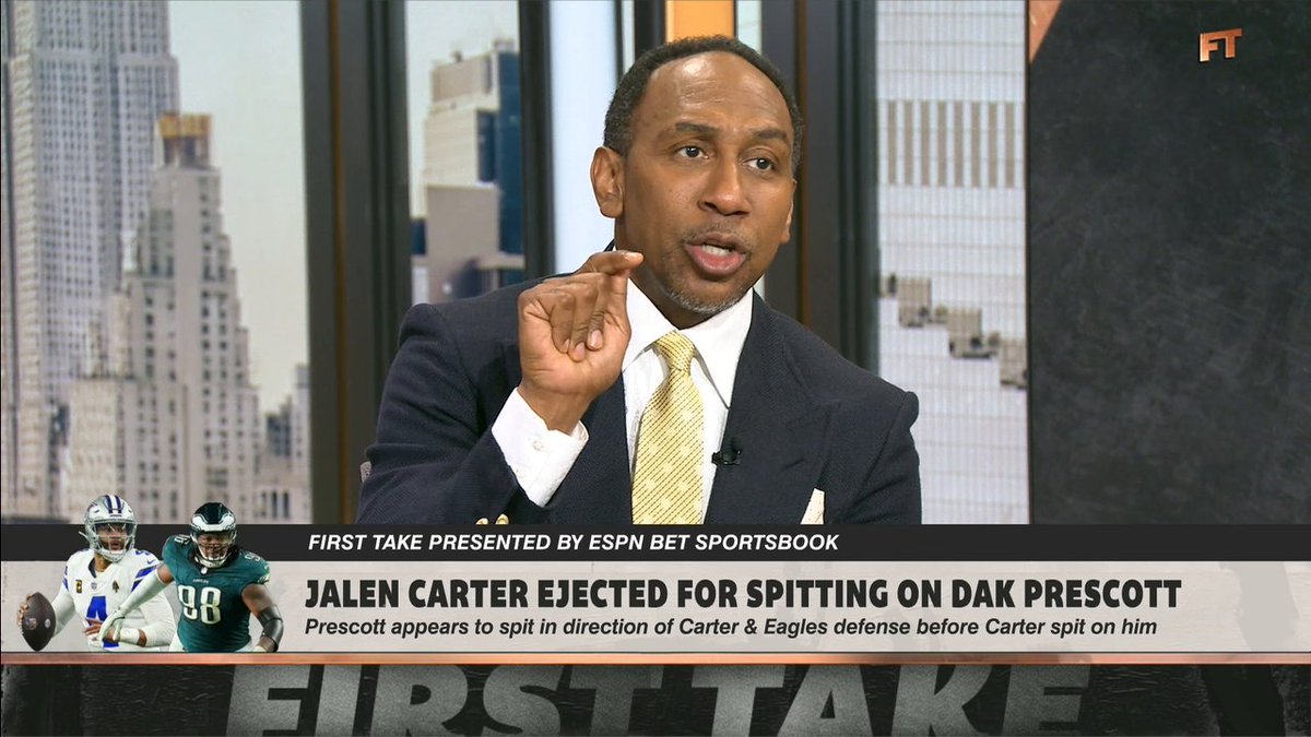 "Utterly disgusted. ... What you do and how you act stays with you." Stephen A Smith on Jalen Carter spitting on Dak Prescott 👀