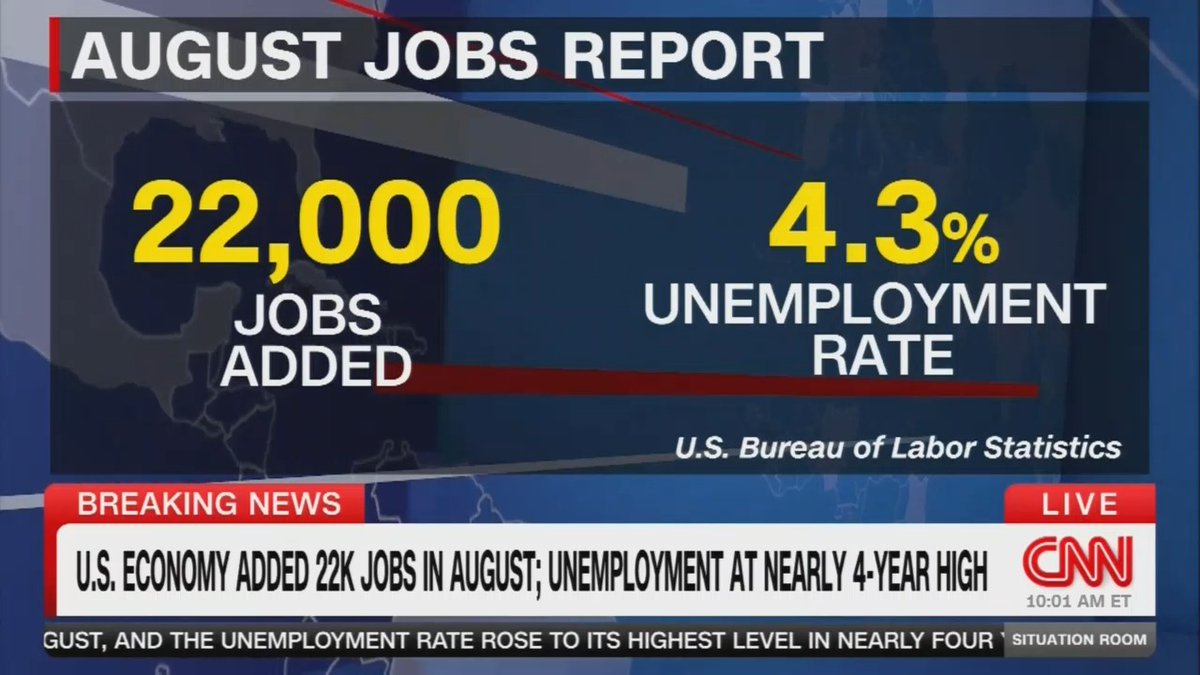 Reporter: Disappointing jobs report just released this morning. Just 22,000 jobs added, and the unemployment rate ticking up to 4.3%. That is the highest unemployment rate we've seen since 2021. Also worth noting that June was actually revised down into negative territory, so 13,000 jobs lost in June. That breaks a historic streak of jobs growth since December of 2020