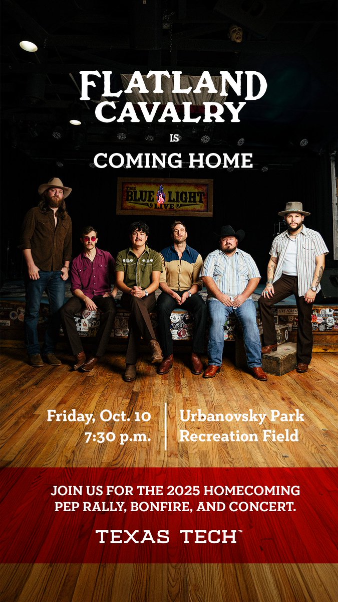 They're coming home! We're excited to welcome Flatland Cavalry back to Lubbock as the 2025 Homecoming concert headliner!