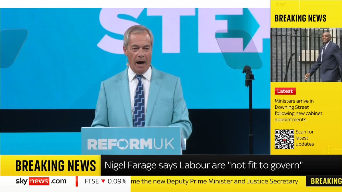 BREAKING: Demonstrators interrupt Nigel Farage's speech at the Reform UK party conference in Birmingham 📺 Sky 501, Virgin 602, Freeview 233 and YouTube