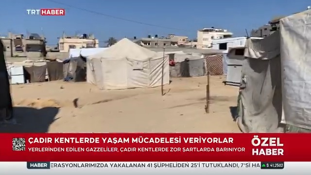 Gazze'deki tek Türk televizyonu TRT, Filistinlilerin çadır kentteki yaşam mücadelesine tanık oldu. 📌"Yaz sıcağında burada sıkıntılar çekiyoruz, şimdi kış geliyor" 📌"Ne kıştan ne yazdan korunacak barınağımız var"