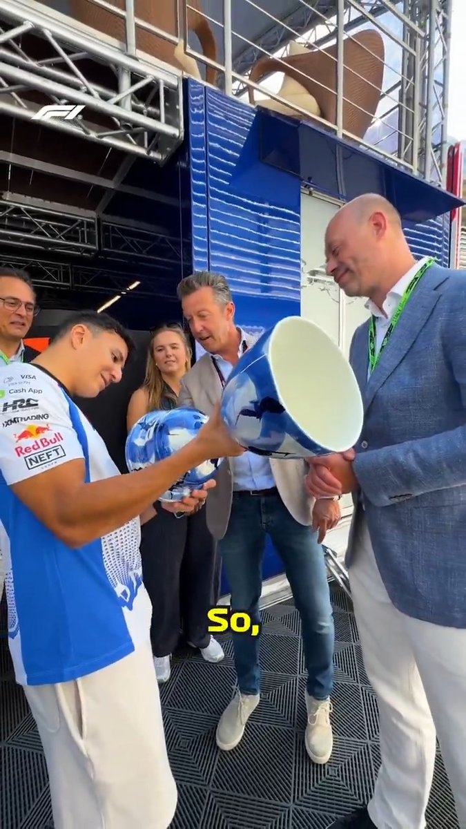 Careful with this one, Isack 😁 The Racing Bulls driver is presented with a replacement P3 trophy, with added protection! #F1 #ItalianGP