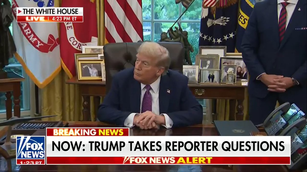REPORTER: "What message does [the Department of War name change] send to our enemies, to our allies, to the American people?" TRUMP: "I think it sends a message of victory, I think sends — really a message of strength. We're very strong. We're much stronger than anyone would really understand."