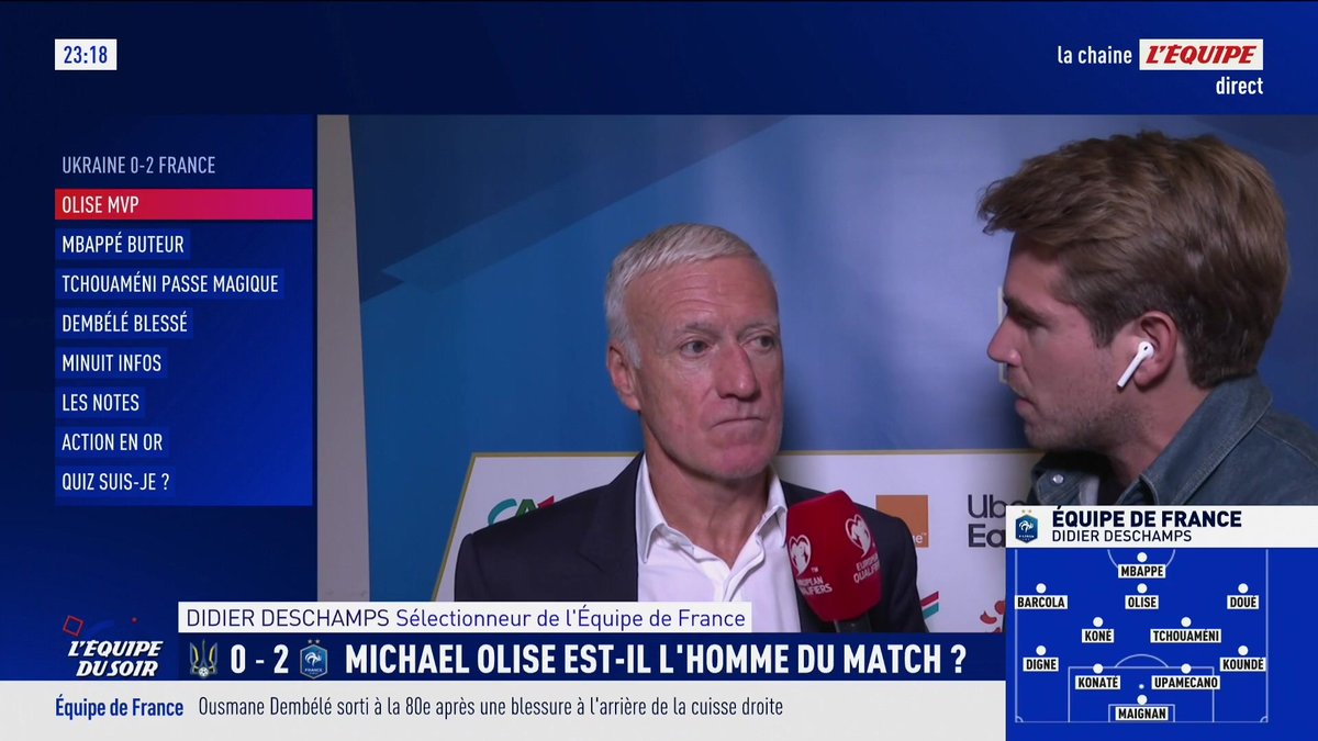 💬 Didier Deschamps, après la victoire des Bleus face à l'Ukraine : « On a eu une très grosse maîtrise en première-temps » #UKRFRA