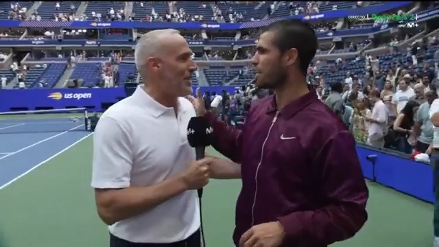 🗣️ "Djokovic es complicado. Esa aura, ese nombre, esa leyenda... Influye". Alcaraz, tras alcanzar una nueva final del #USOpen. 🎙️Alex Corretja. #AlcarazDjokovic