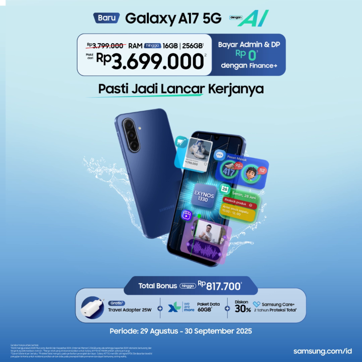Reply sebanyak–banyaknya “Aku mau punya #GalaxyA17 5G biar #PastiJadiLancar kerjanya” ✅Multi apps lancar dengan Exynos 1330 ✅Cari apapun dengan Circle to Search! 🎁Dapatkan bonus hingga Rp817.700. Kunjungi Samsung Store terdekat atau klik link