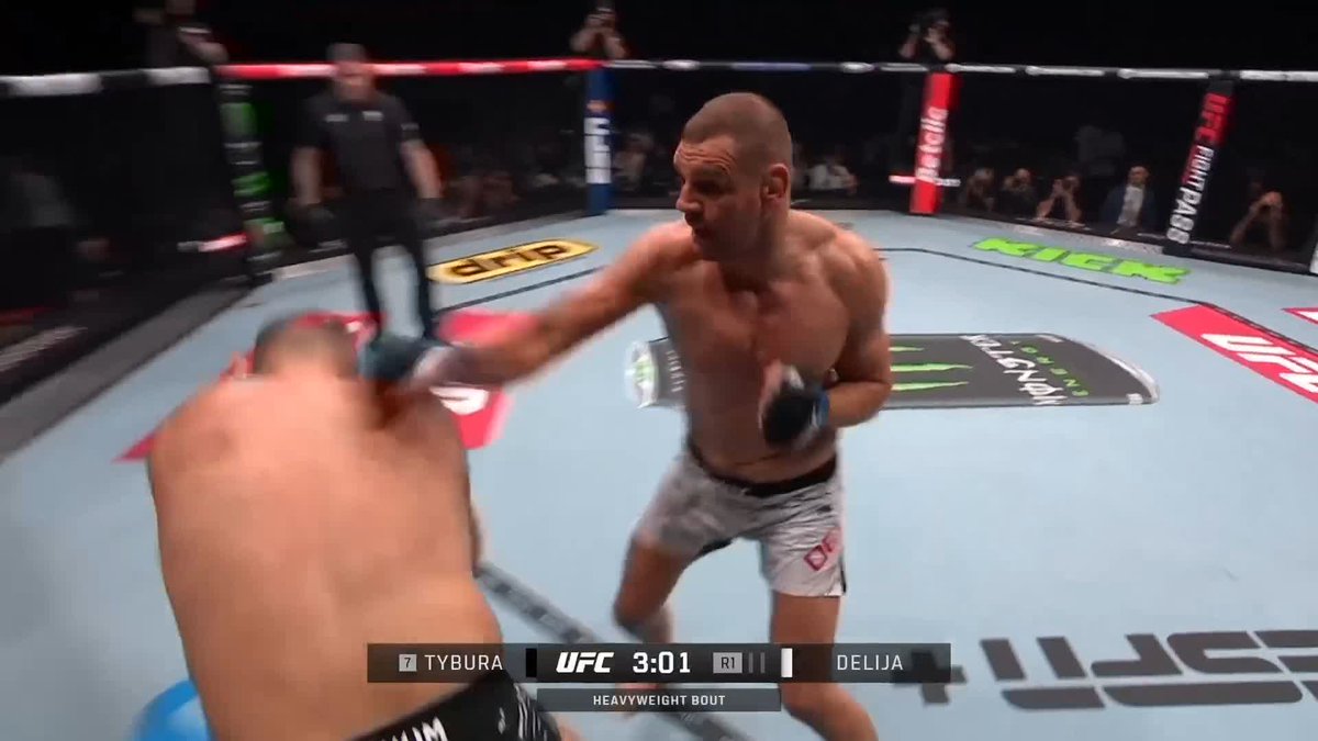 WHAT A DEBUT 🇭🇷 🧨 #UFCParis Ante Delija gets the first round KO over Marcin Tybura! Watch our prelims LIVE NOW on UFC FIGHT PASS 📺