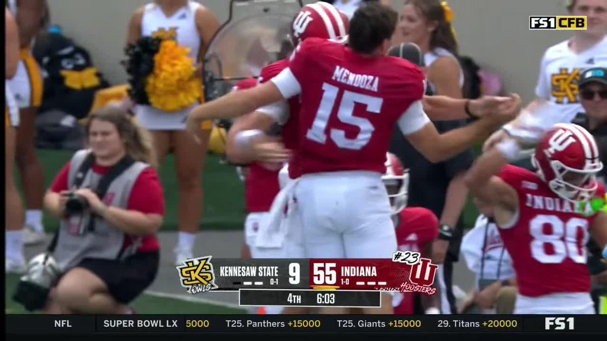 Fernando Mendoza 🤗 Alberto Mendoza You better believe Indiana Football's QB1 was pumped to celebrate his younger brother's first career TD pass.