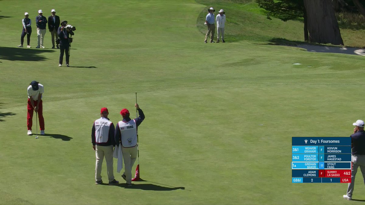 Advantage = GB&I 🇬🇧 🇮🇪 Eliot Baker and Stuart Grehan earn the final point of Saturday's foursomes session with a 1-up victory over Fang/Stout.