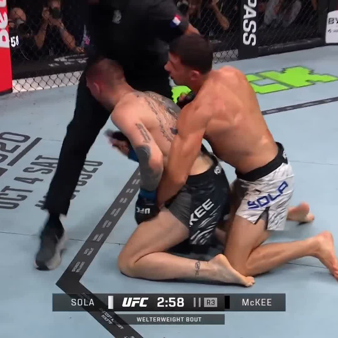 WELCOME TO THE UFC 🇫🇷 👏 #UFCParis Axel Sola gets the stoppage win in his debut!
