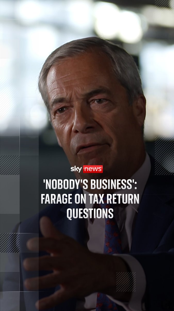 “It’s nobody’s business” - Nigel Farage dismisses questions from Sky's Political Editor @bethrigby about publishing his personal tax returns.