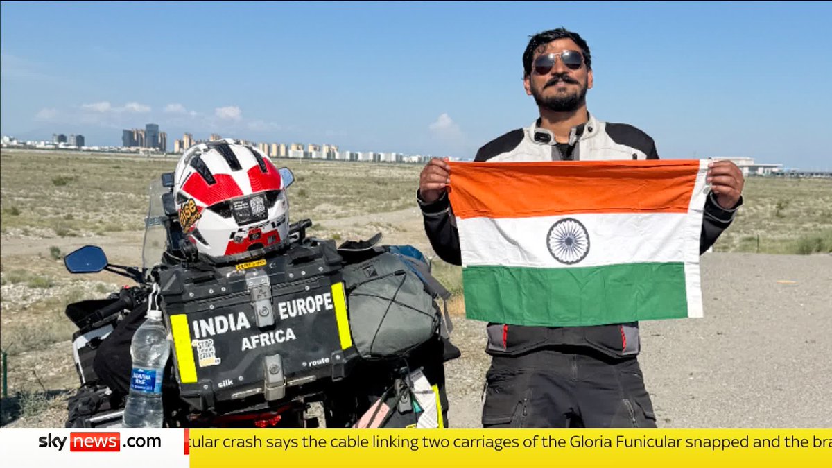 “I just completely broke down”. Motorcyclist Yogesh Alekari tells Sky’s Sarah-Jane Mee after his bike was stolen 15,000 miles into a round-the-world trip while travelling through the UK.