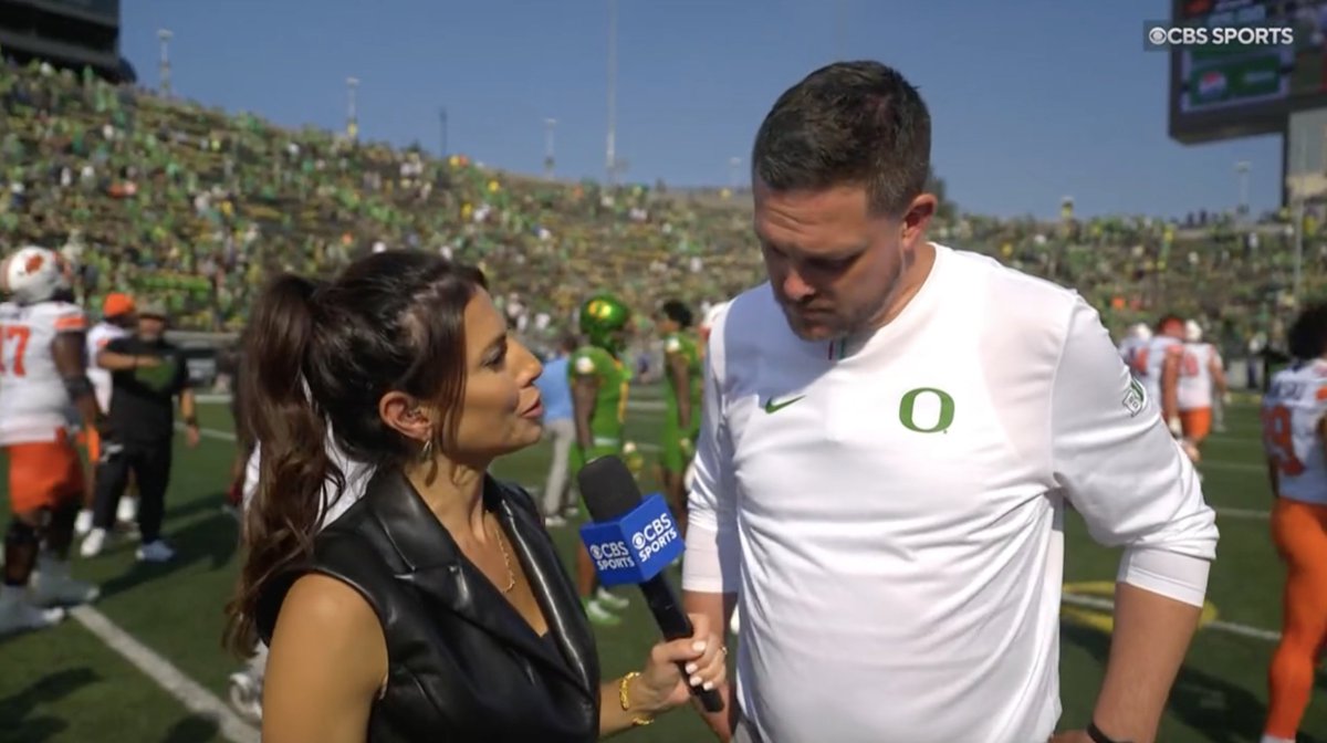 "I'm excited to still figure out what we can clean up... There's a standard for us and I know there's some things we can still attack." Oregon Football head coach Dan Lanning spoke with Jenny Dell after a 69-3 win over OK State