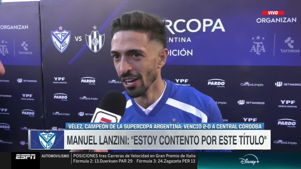 "FUERON MESES DE MUCHA INCERTIDUMBRE, ME TOCÓ VIVIR UN MOMENTO QUE NO ESPERABA PERO TODO TIENE RECOMPENSA" 🏆 Manu Lanzini habló con #ESPN luego de ganar la Supercopa Argentina con VÉLEZ 📺 #SportsCenter | #DisneyPlus Plan Premium