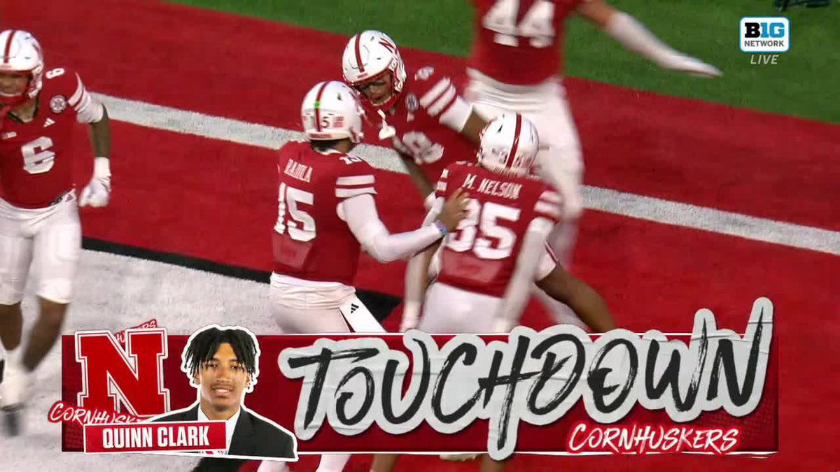 🚨FIRST CAREER TD 🚨 Quinn Clark reels in the Dylan Raiola pass for his first Nebraska Football score. 📺: Big Ten Network