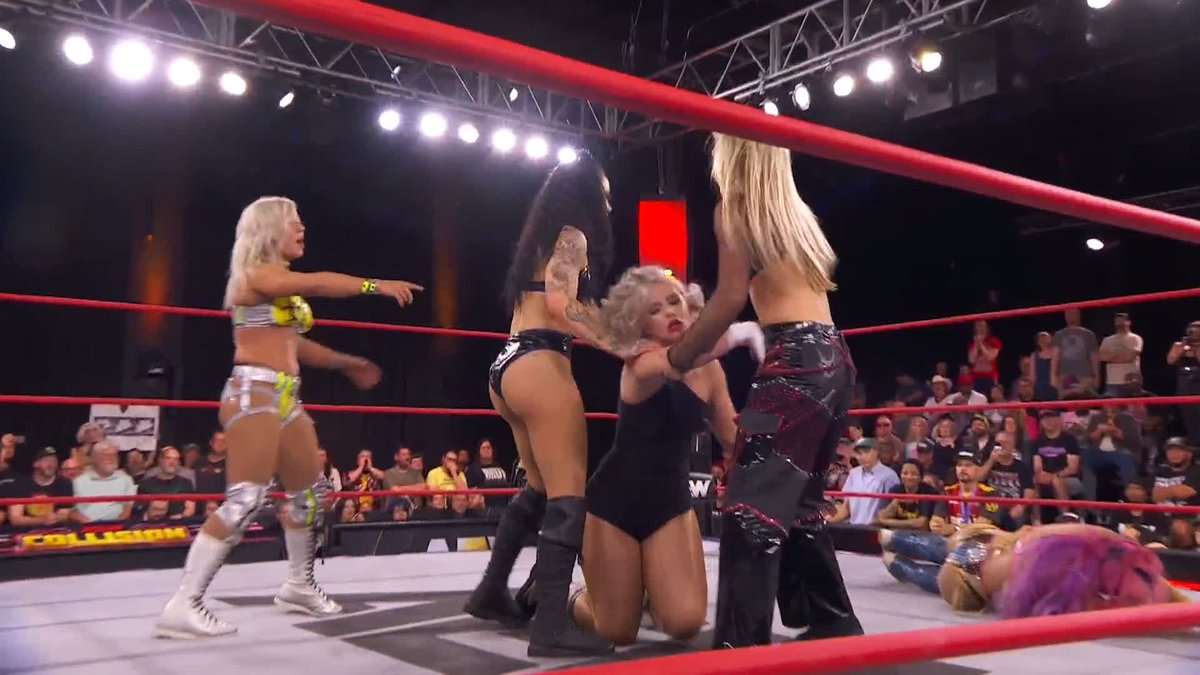 Now that the match is over, JAMIE HAYTER saves "Timeless" Toni Storm to get a piece of @Toxic_Thekla! Watch #AEWCollision LIVE on TNT & HBO Max