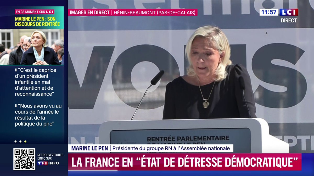 🗣️ "Nous avons l'immense chance d'avoir en la personne de Jordan Bardella un futur Premier ministre pugnace et talentueux prêt à prendre la tête demain de notre gouvernement" : Marine Le Pen