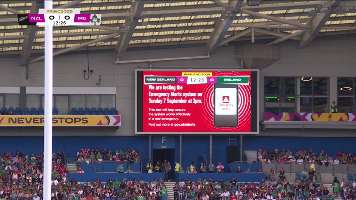 "The alarm at three o'clock is about to go off so we'll just pause." 📱 30,000 phone alarms going off at the same time could cause a problem at the #RWC2025.