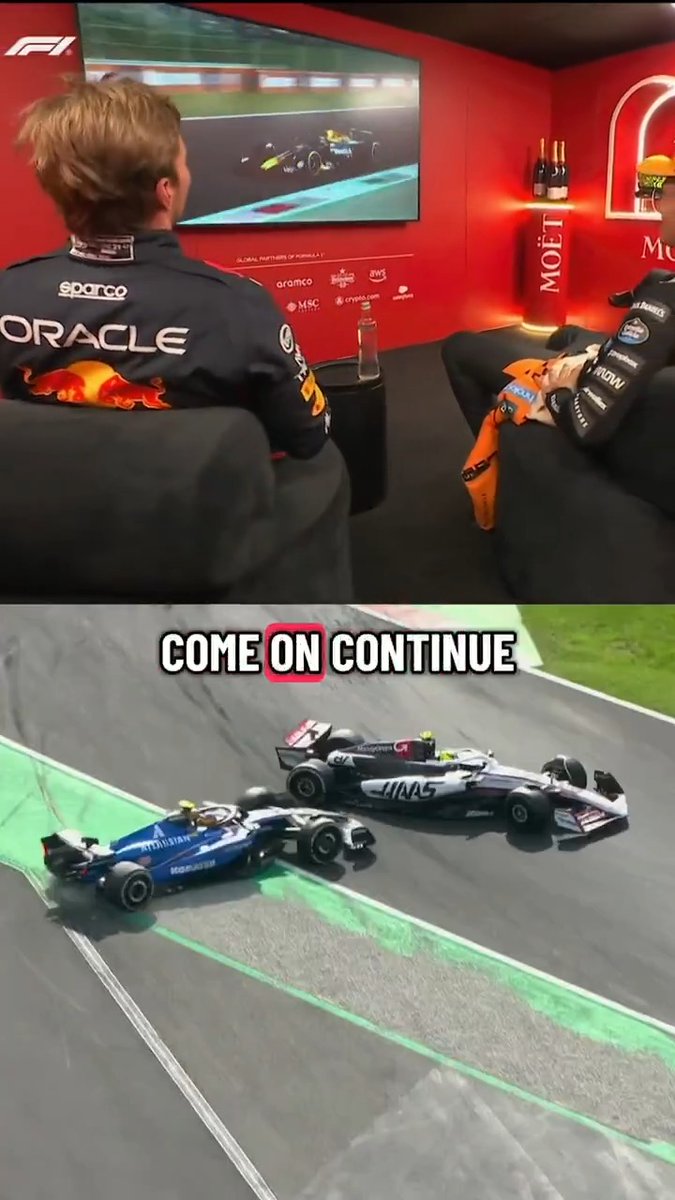 Just Max and Lando discussing different wishes for the Bearman and Sainz clash 😅
