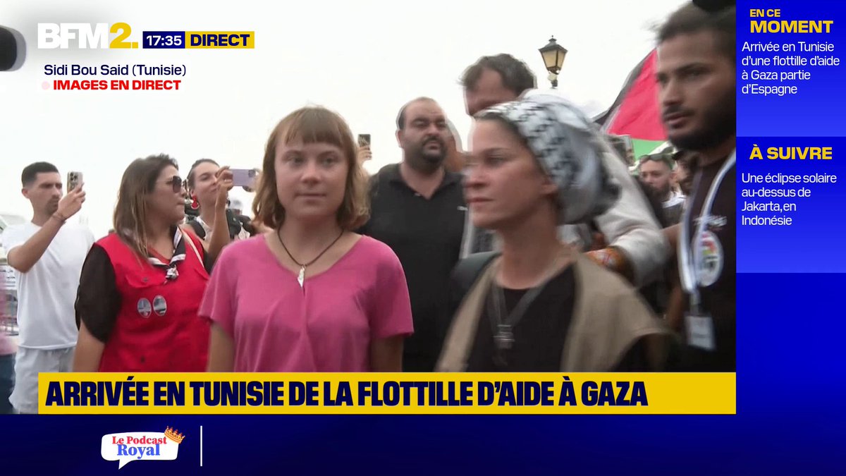 En route pour Gaza à bord d'une flottille apportant de l'aide humanitaire, la militante écologiste suédoise Greta Thunberg est arrivée en Tunisie #BFM2
