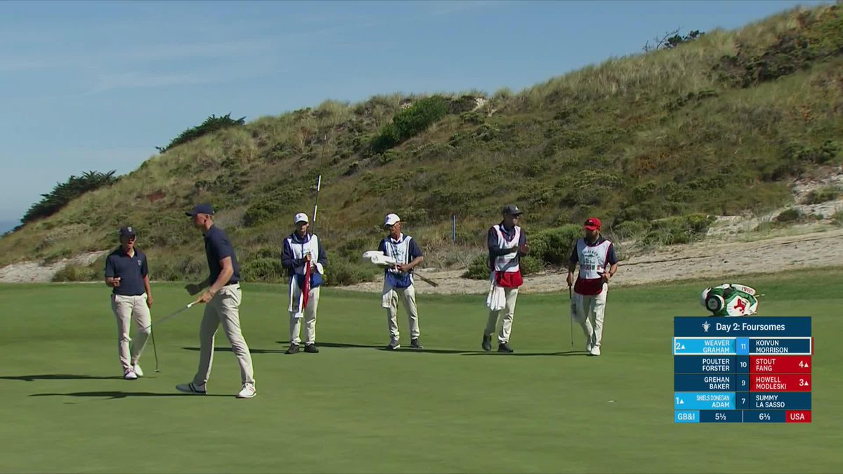 Come on! 🤘 Texas Men's Golf's Tommy Morrison cuts GB&I's lead in half with this birdie on 12.