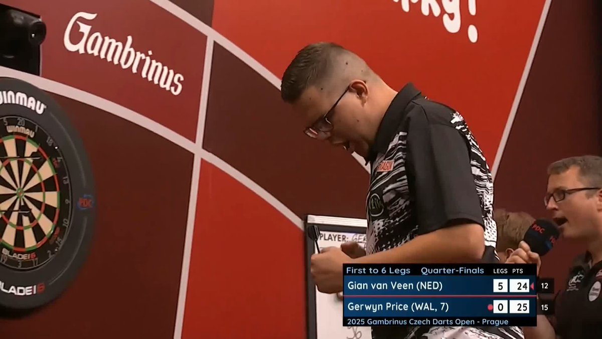 VAN VEEN THAT IS UNREAL! 👏 Gian van Veen continues his excellent run of form from this afternoon, as the young Dutchman whitewashes Gerwyn Price and beats the Welshman for the first time in his career! 📺 #ET11