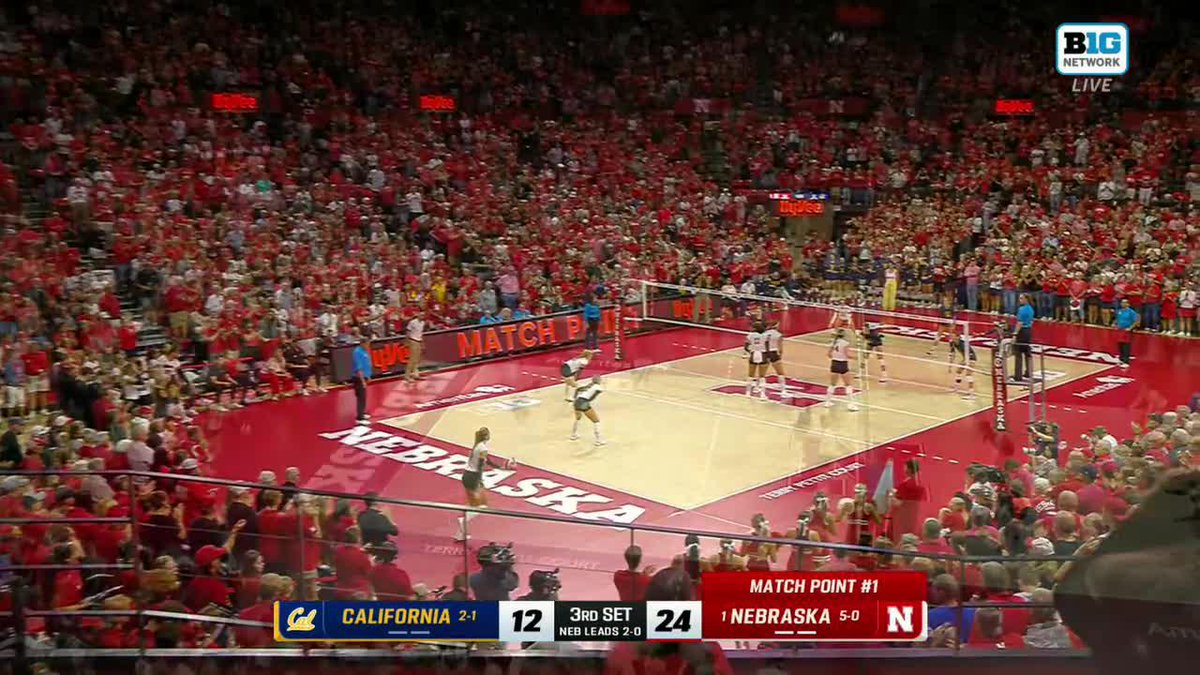 T Time! ⏰ T Sigler closes it out against Cal for a Husker sweep! 🧹 #GBR