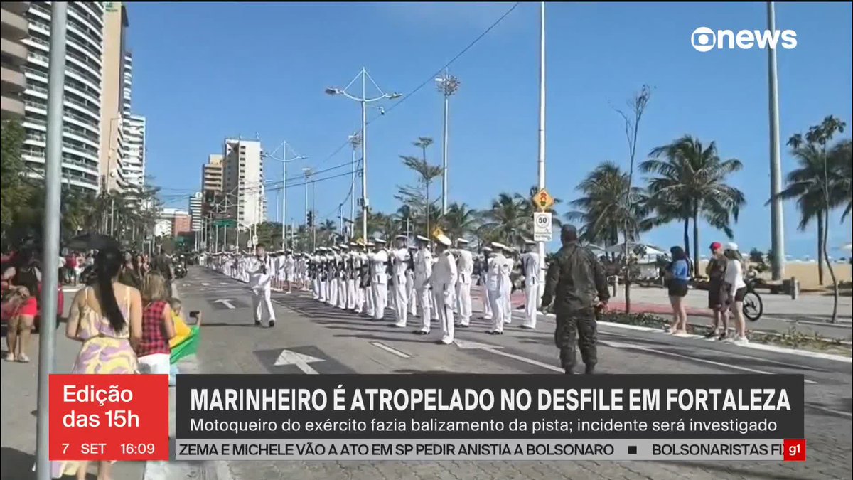 Militar da Marinha é atropelado por moto conduzida por membro do Exército no desfile do Dia da Independência, em Fortaleza. ➡ Assista na #GloboNews: