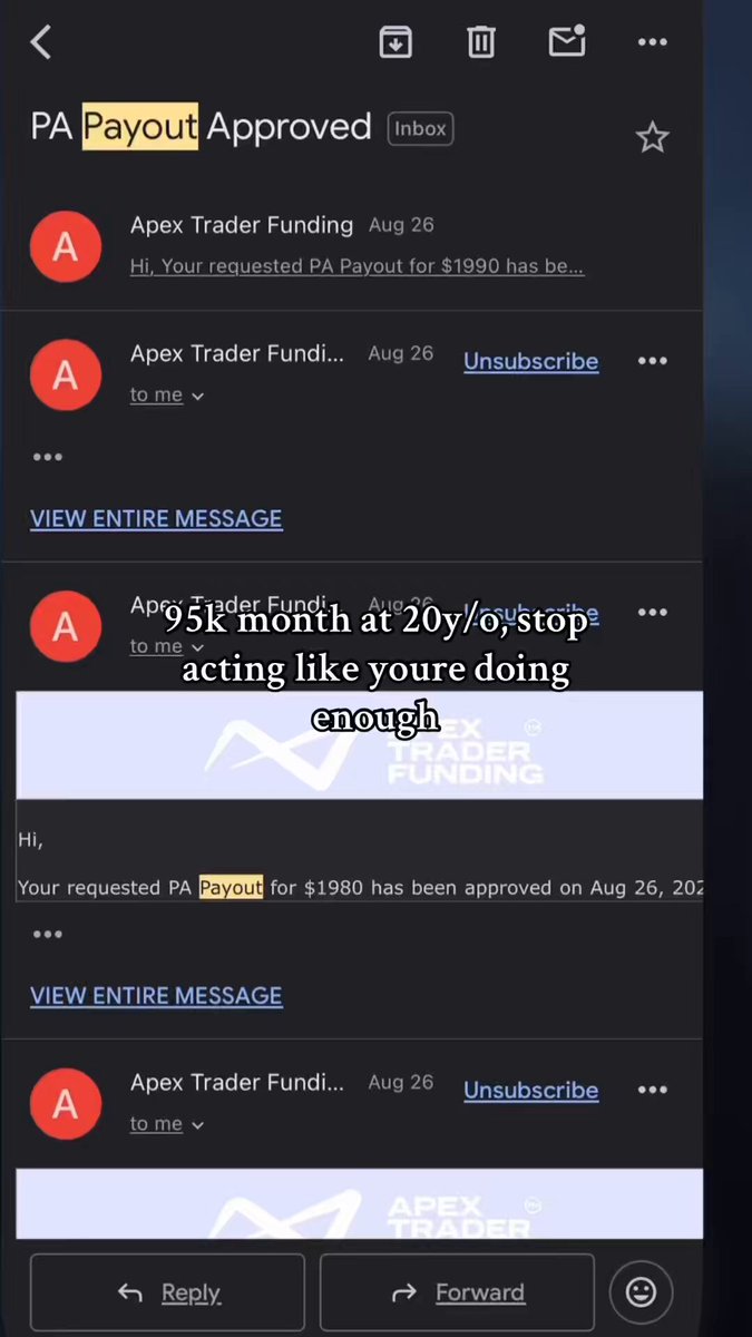 95k Month At 20 Years Old From Apex Alone, 40k Of Which Is Paid Out. I often see people ask what determines whether they will be profitable or not… And to summarize the people who have attempted to learn under me and fail… they are either “arrogant or lazy”. They are either too arrogant to accept that what they previously knew doesn’t work, too arrogant to watch my lessons because they think they know the concepts already, and too arrogant to ask questions. Or. They are too lazy to collect data, too lazy to watch my lessons or attend market / trade reviews, and too lazy to follow the path that pathed for them. Theres no magic pill or outside factor that dictates whether or not an individual will become profitable or not… it’s just their effort and commitment to the progress.