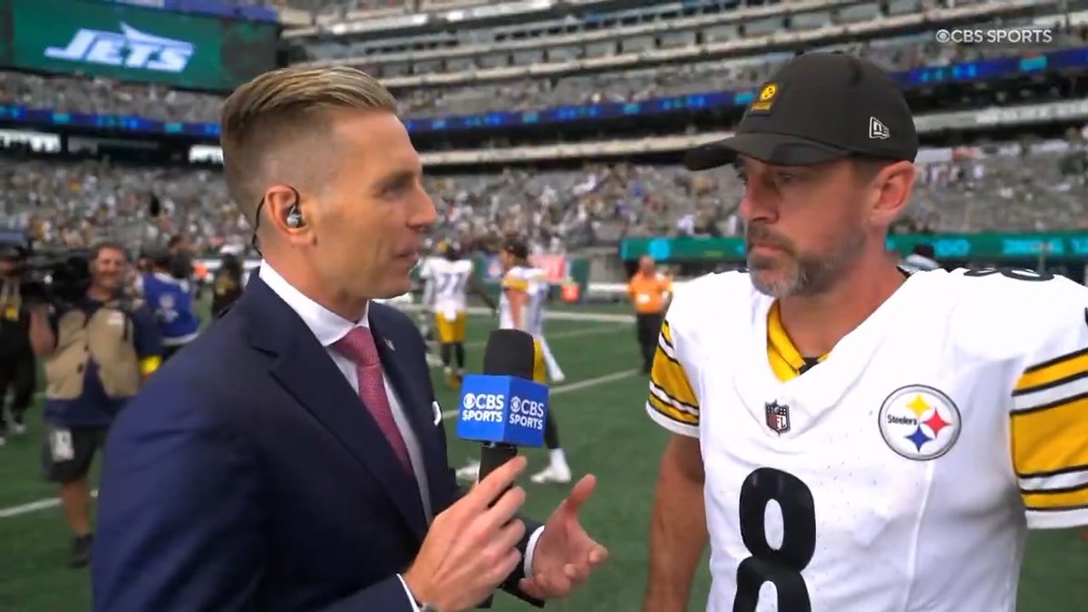 Aaron Rodgers postgame on CBS: "I love these guys. I love the organization. I love them taking a chance on bringing me in." #Steelers #NFL