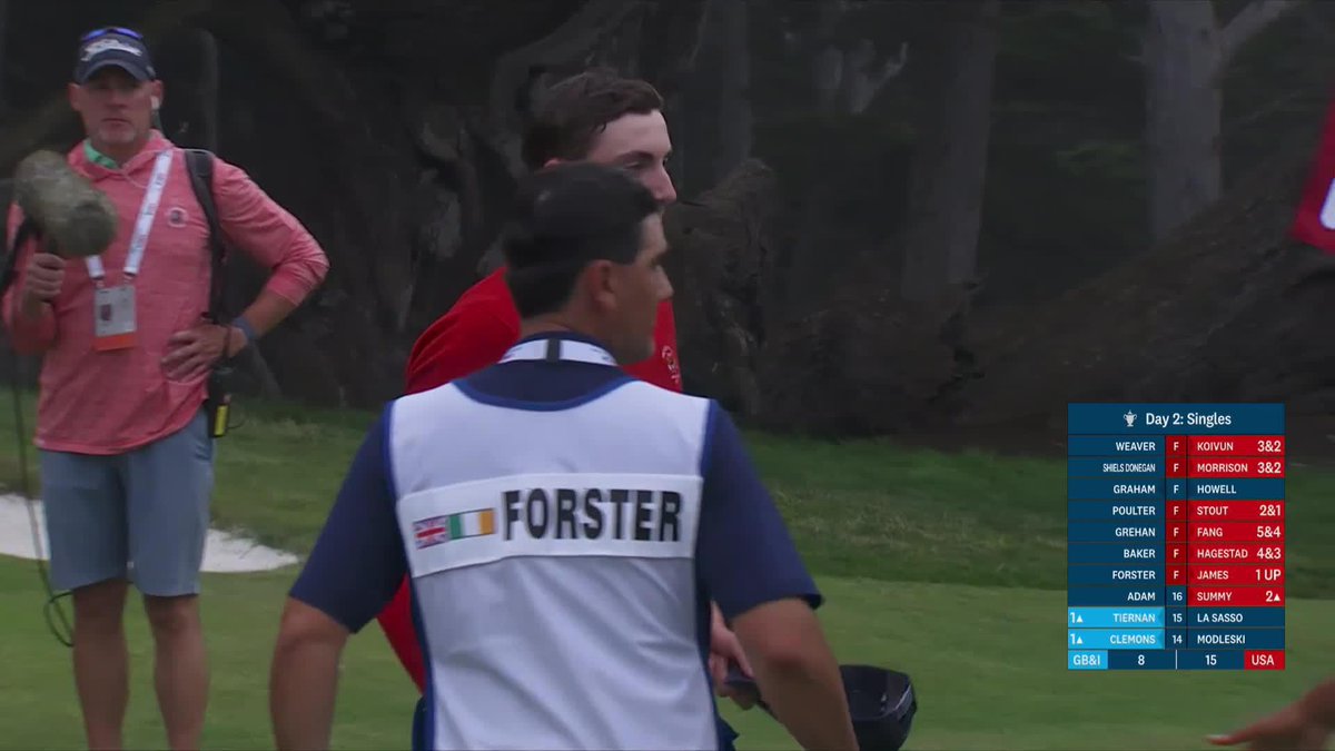 That's 15! 🇺🇸 Virginia Men's Golf's Ben James makes the most of his second Walker Cup appearance and picks up a full point in Sunday singles.