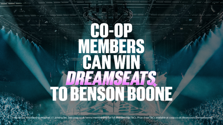 To celebrate the launch of Co-op Dreamseats, we’re giving Co-op Members the chance to win Dreamseats to see Benson Boone at Co-op Live. ✨ 🕺 🎙️ The Dreamseats experience includes a pair of tickets, access to the Co-op Backstage club, a free drink and a Co-op Irresistible Pizza to share. 🍕 🎟️ Enter via the Co-op App