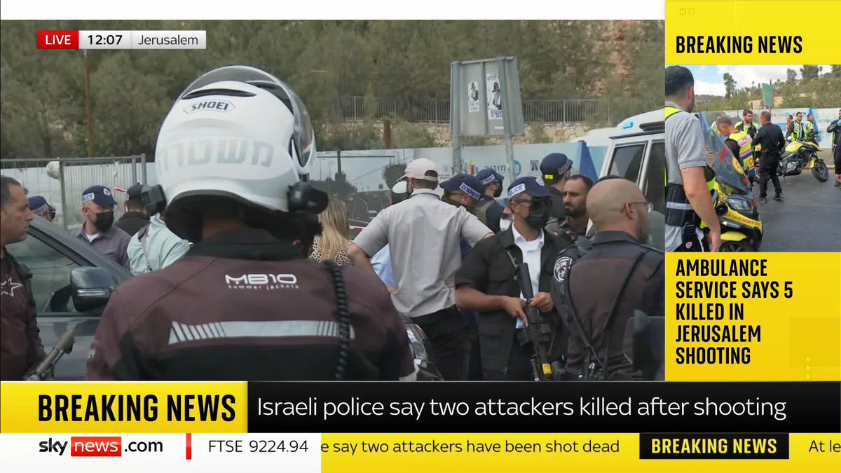 BREAKING: Israeli police say two people who opened fire at a bus stop in Jerusalem have been shot dead. At least five people are dead and 12 more are injured after the shooting near the Ramot Junction in the city. Latest ➡️ 📺 Sky 501 and YouTube