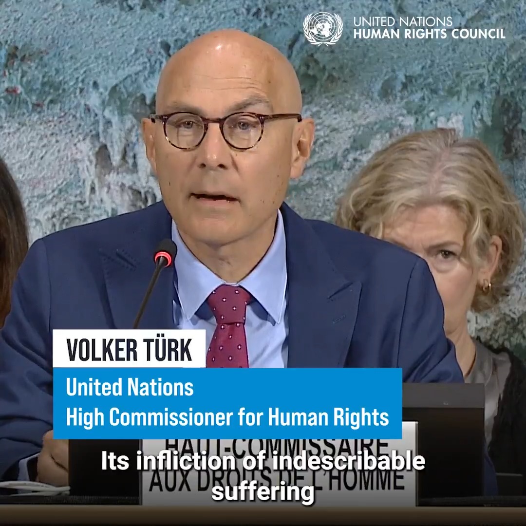"#Gaza is a graveyard." Speaking at the United Nations Human Rights Council, United NationsHumanRights chief Volker Türk said he was "horrified by the open use of genocidal rhetoric, and the disgraceful dehumanization of Palestinians by senior Israeli officials." #HRC60
