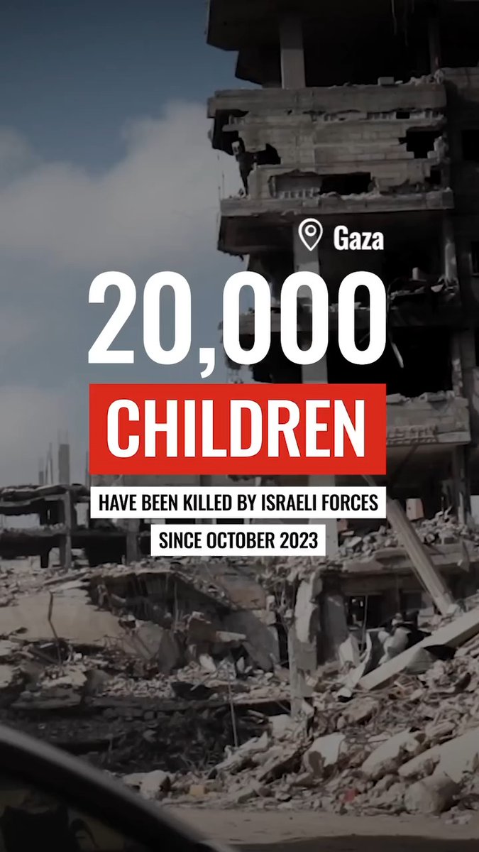 Israeli forces have killed at least 20,000 children in Gaza since October 2023. This is a deeply shameful statistic for our collective humanity – a horrific new low. Every single one of these 20,000 children had names, favourite subjects in school, and hopes and dreams for the future. Their parents, caregivers and families themselves are surviving malnutrition, displacement and constant bombardment while also mourning their beloved children. Keir Starmer: Which of Israel's atrocities will finally make the UK uphold international law by holding Israel accountable and suspending all arms transfers, including F-35 components?