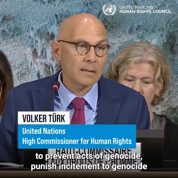 "We are failing the people of #Gaza." "Where are the decisive steps to prevent genocide?" asked UN Human Rights chief Volker Türk during his global update to the United Nations Human Rights Council. "The international community is failing in its duty," he told #HRC60.