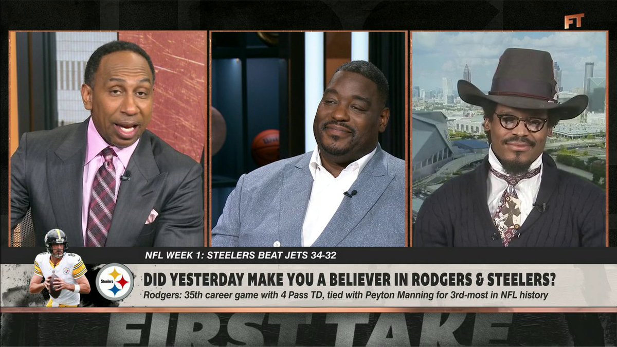 "The bad man showed up." 😤 Stephen A Smith is hyped over Aaron Rodgers and the Steelers' win over the Jets.