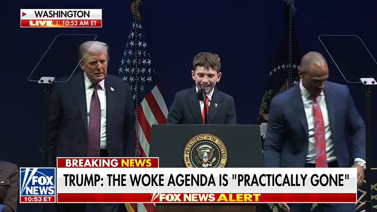 12-year-old boy who fought back against his school for pushing a book about changing genders speaks alongside President Trump at the Museum of the Bible: "I've been a Christian my whole life, and Jesus means everything to me." "I knew this was not right, but I was afraid of getting in trouble." "After my family spoke up, the school treated us badly and kids started bullying me and my brother because of our faith."